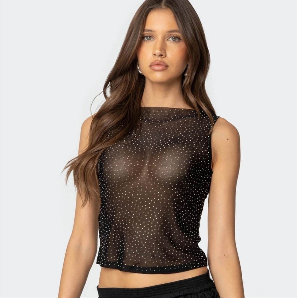 Edited Rhinestone Sheer Mesh Top